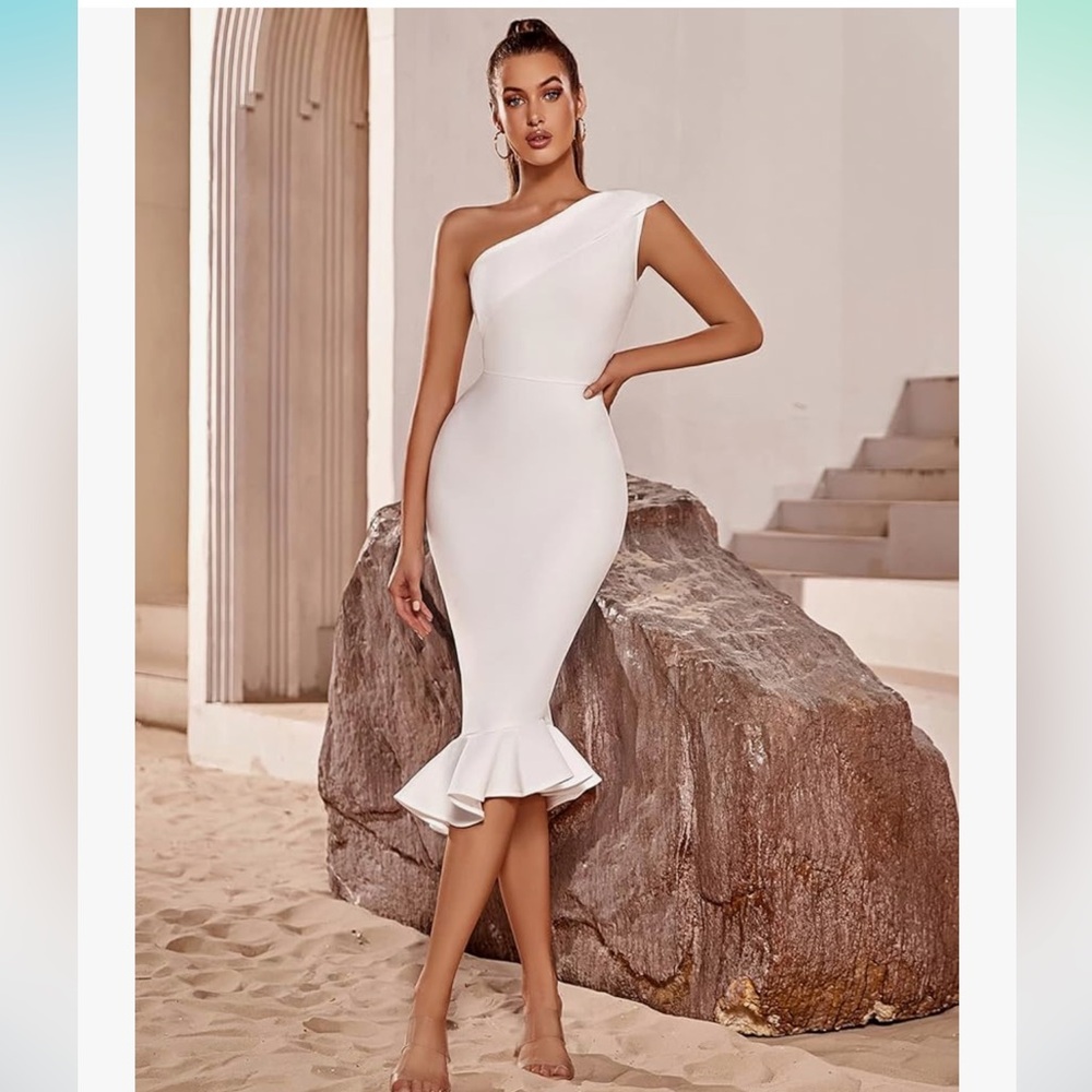 🎉🎉HP🎉🎉  One-Shoulder Fishtail Bandage Dress - Picture 3 of 11